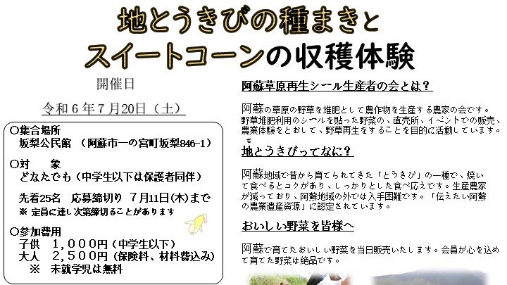 【終了】地とうきびの種まきとスイートコーンの収穫体験【7/20】